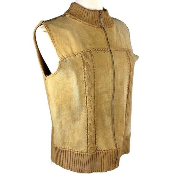 Vtg. Designers Studio original Tan 100% suede front vest size L zip front Boho - Picture 2 of 8